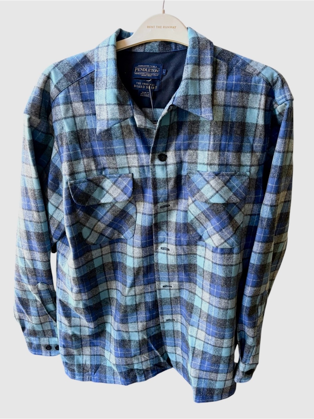 Pendleton Blue Plaid Wool Button-Up shirt. Size large. Brand new with tags